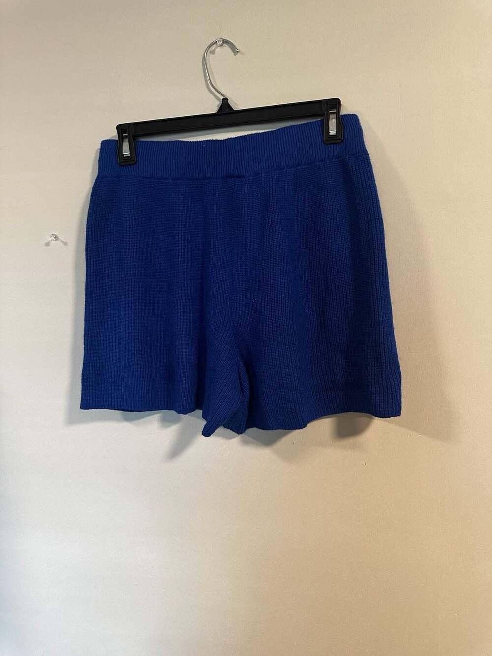 Ribbed Knit High-Waist Lounge Shorts in Royal Blue